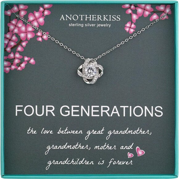 Generations Necklace Sterling Silver 4-Generation Gift for Great Grandmother - Picture 1 of 6